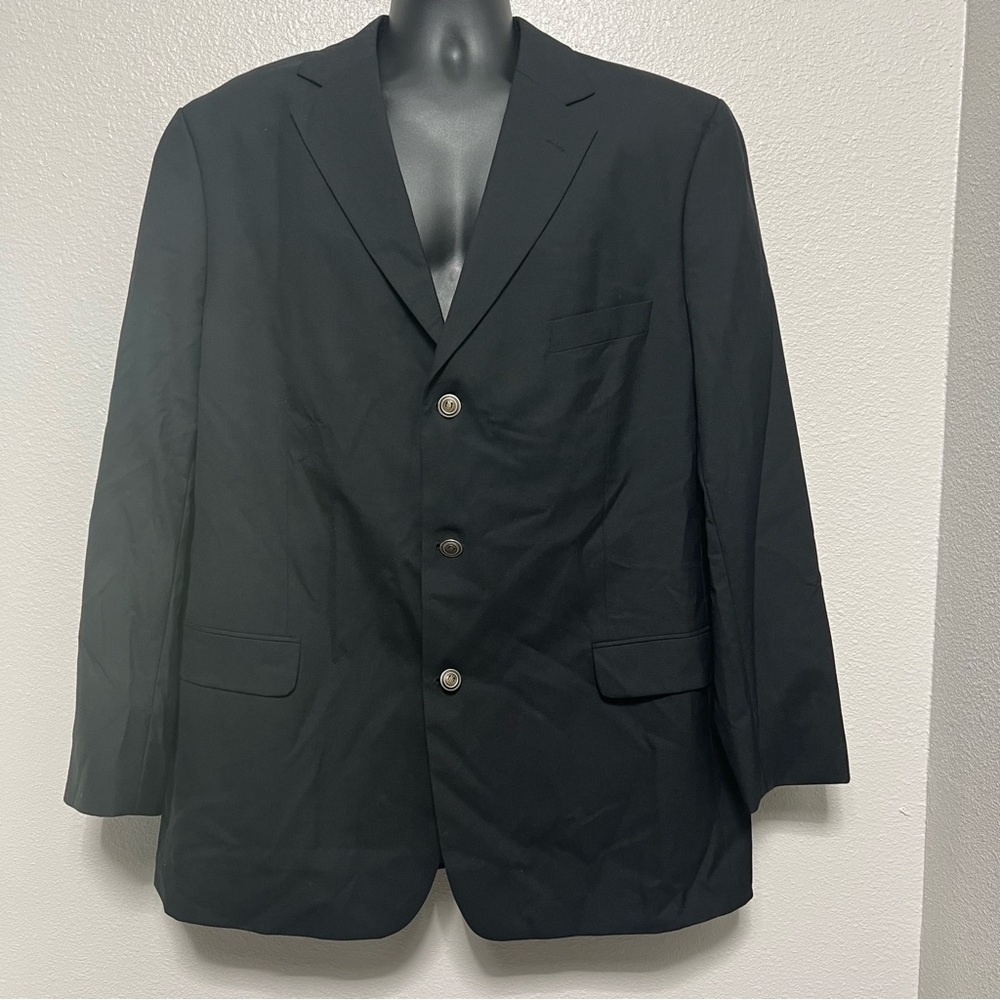 Alan Flusser Men's 46L Black Wool Blazer Sport Coat – Lined Sleeves